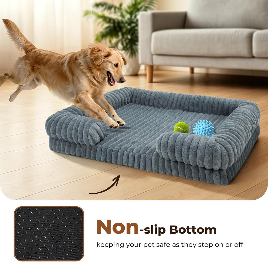 Orthopedic Dog Bed for Medium Large Sized Dog, 35*24.8*6.7" Washable Waterproof 25D Egg Crate Foam Dog Beds with C-Shape Bolster Support for Senior Dogs with Removable Cover non-Slip Bottom