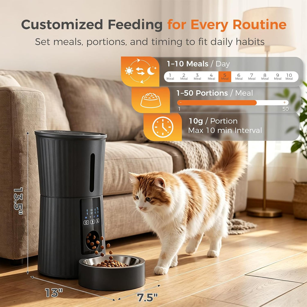 Sweetcrispy Automatic Cat Feeder, 4L Cat Food Dispenser with APP - Black