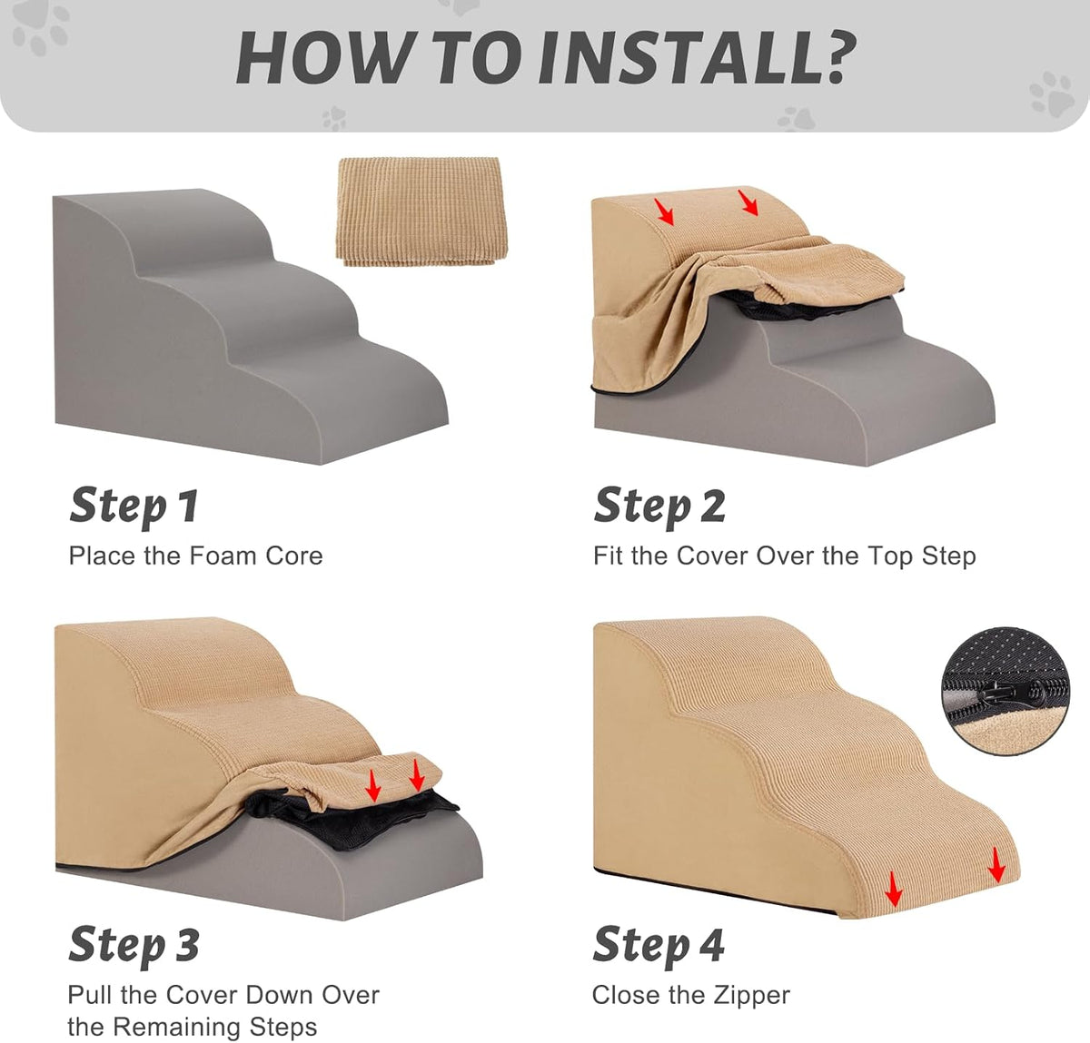 3-Step Dog Stairs Replacement Cover(for AODISMAN Pet Ramp Only),Khaki