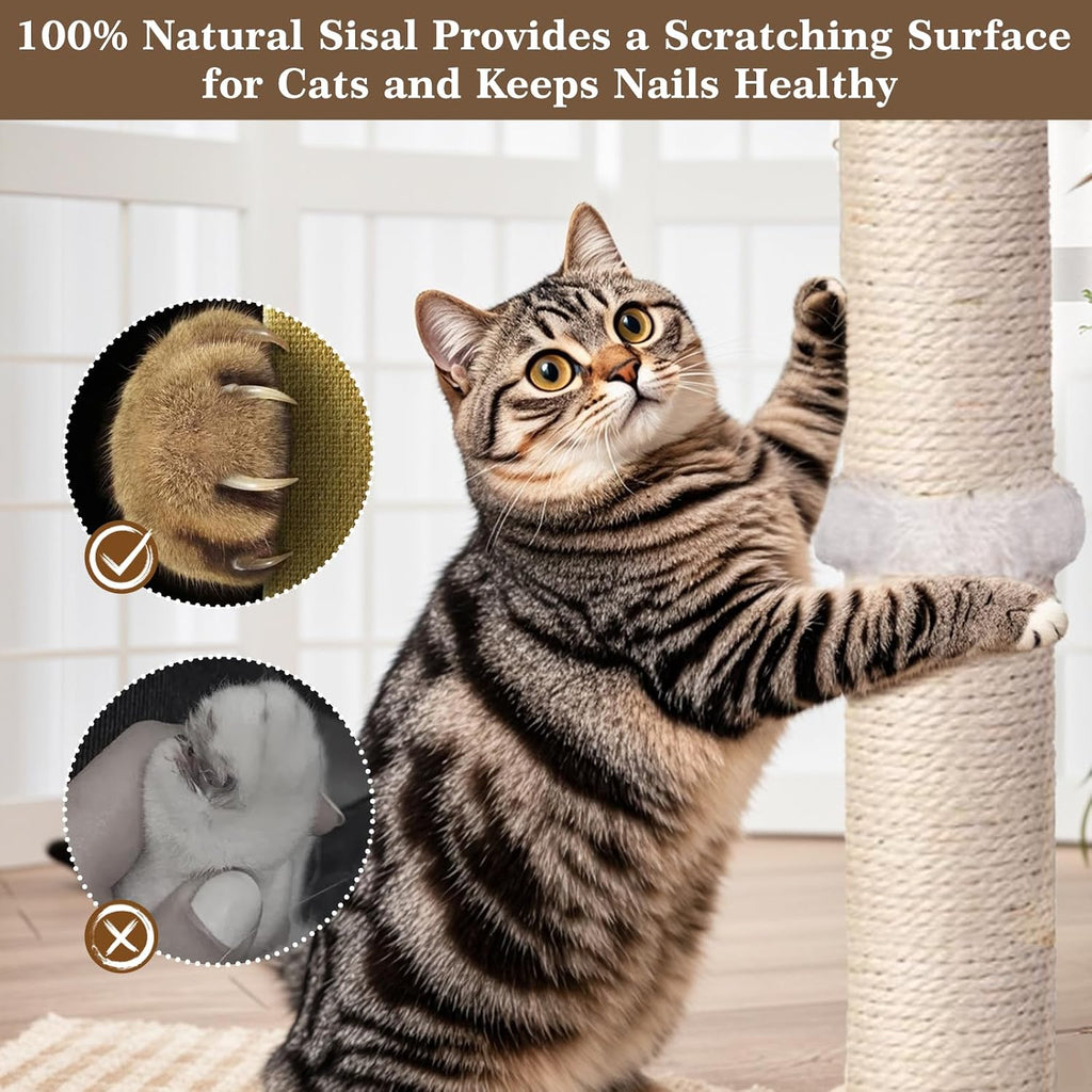 Tall Cat Scratching Post, 33 Inch Sisal Scratcher with Toys for Large Cats