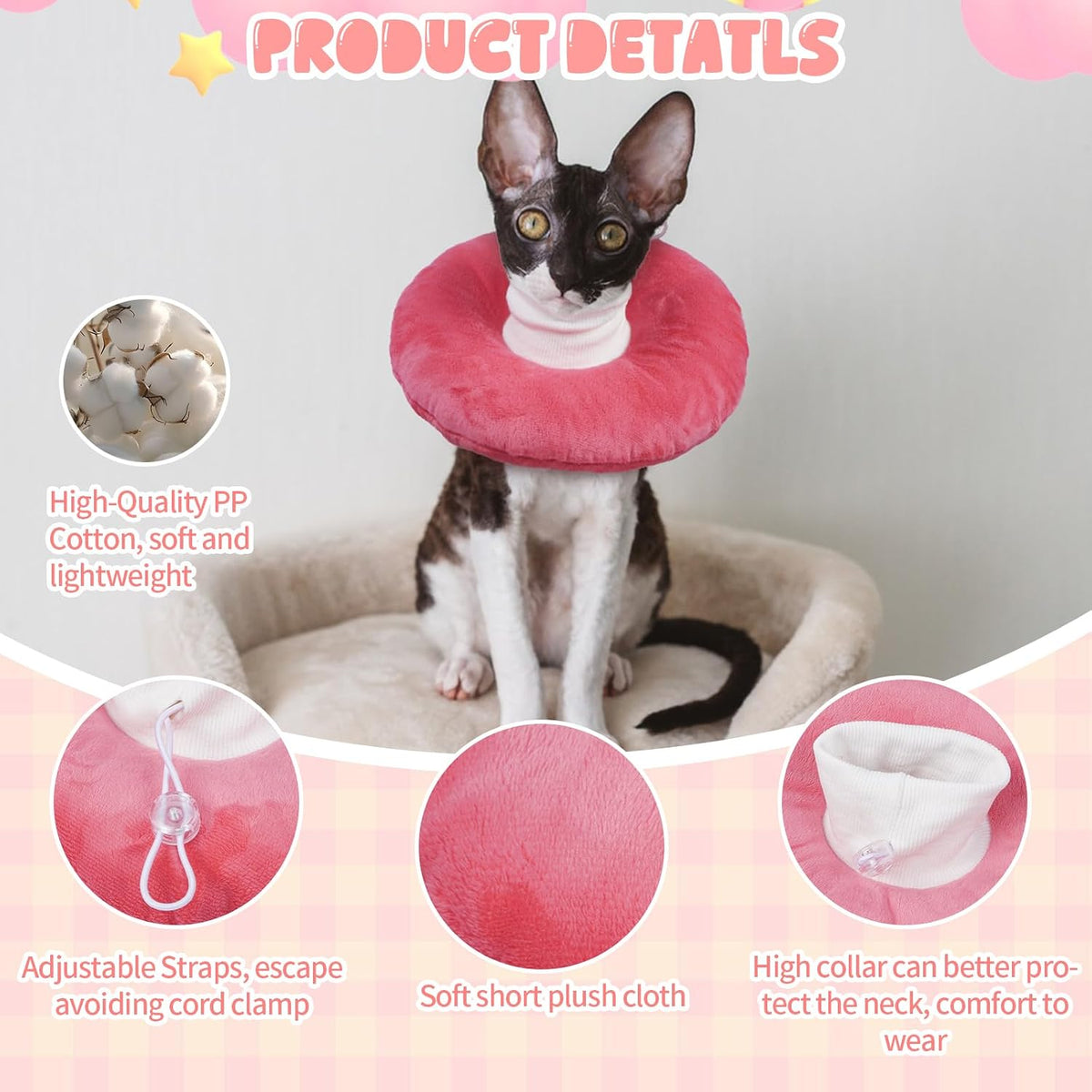 BRKURLEG Cat Recovery Collar, Soft Cat Cones, Pink, S