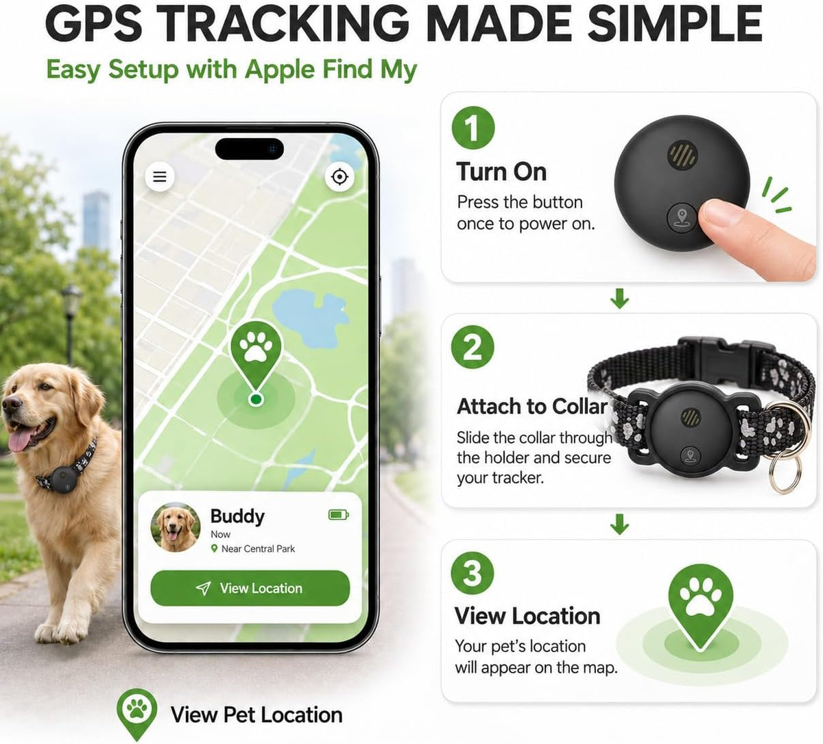 Dog Tracker, GPS Tracker for Dogs, No Monthly Fee, with Reflective Collar