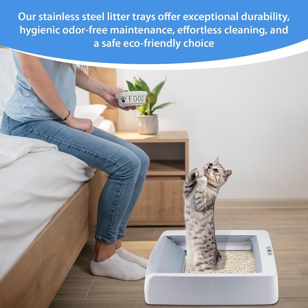 Stainless Steel Reusable Litter Tray Compatible with Petsafe Scoop-Free Self-Cleaning Cat Litter Boxes - Never Absorbs Odor, Stains, or Rusts (Stainless Steel Litter Tray) (Extra Deep)