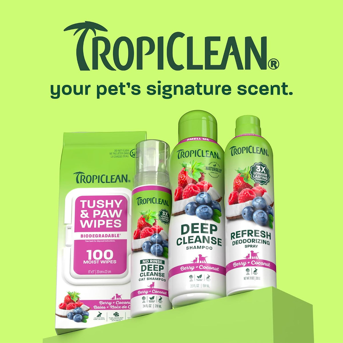 TropiClean Dog Wipes for Cleaning Paws & Tushy, Berry & Coconut Scent,100ct 