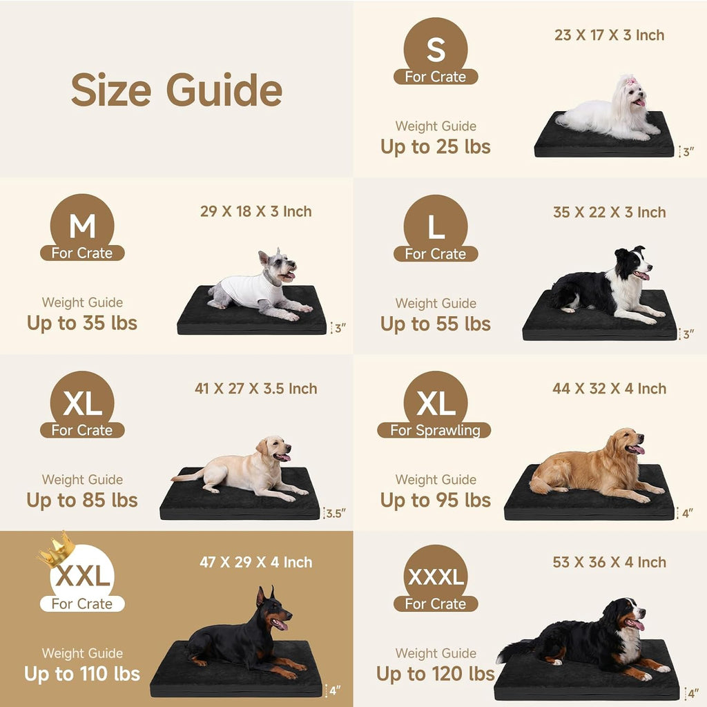 XXL Waterproof Dog Crate Bed, Extra Large Washable Kennel Pad, 47x29, Black
