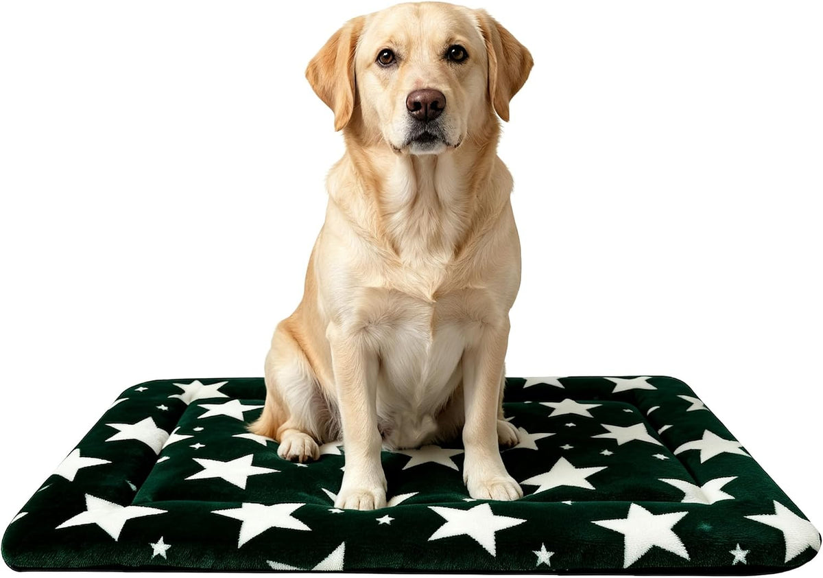 Dog Bed Mat,Reversible & Ultra Soft Kennel Pad-Machine Washable Pet Bed for Dogs & Cats-All-Weather Crate Liner for Crates,Carriers & Travel (Big Star&Green, 35.0" L x 23.0" W x 1.5" Th)