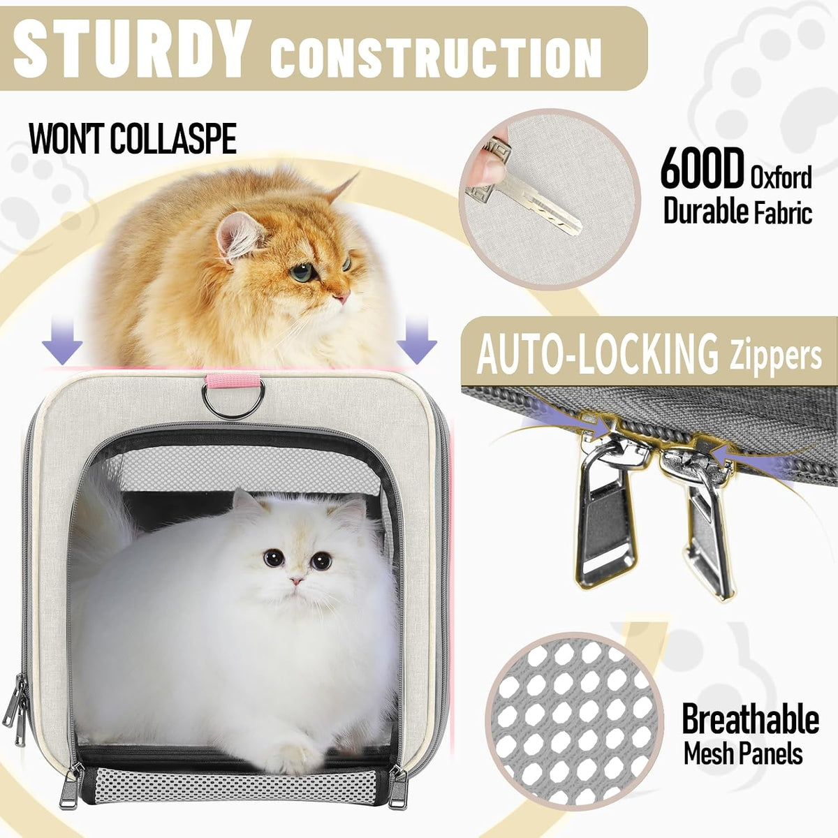 GAPZER Large Cat Carrier Soft, Collapsible Travel Pet Carry Bag, Small Dogs