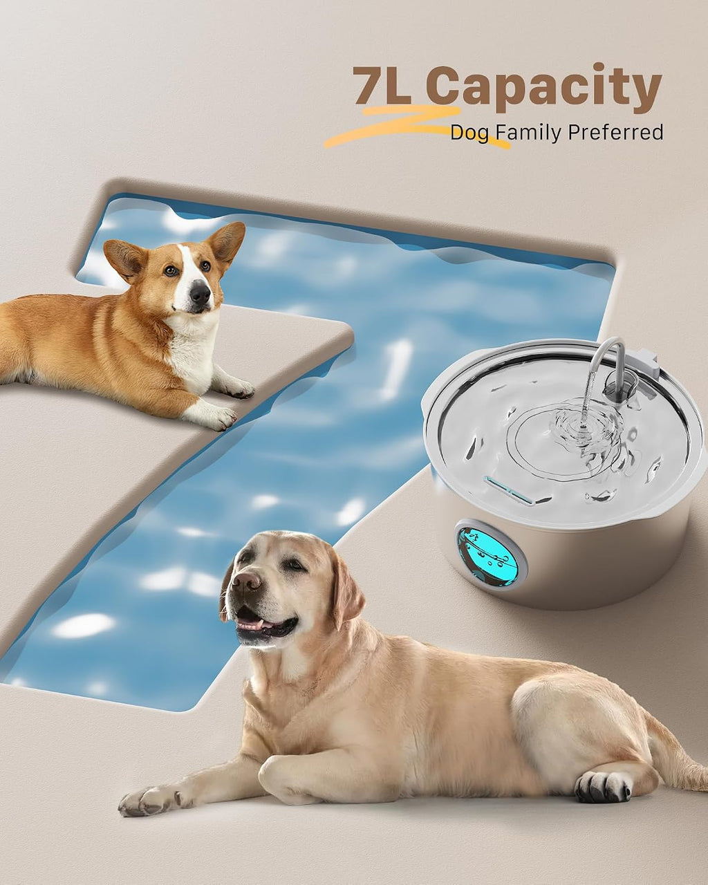 Dog Water Fountain for Large Dogs: 8 Filters + 8 Sponges Big Cat Fountain