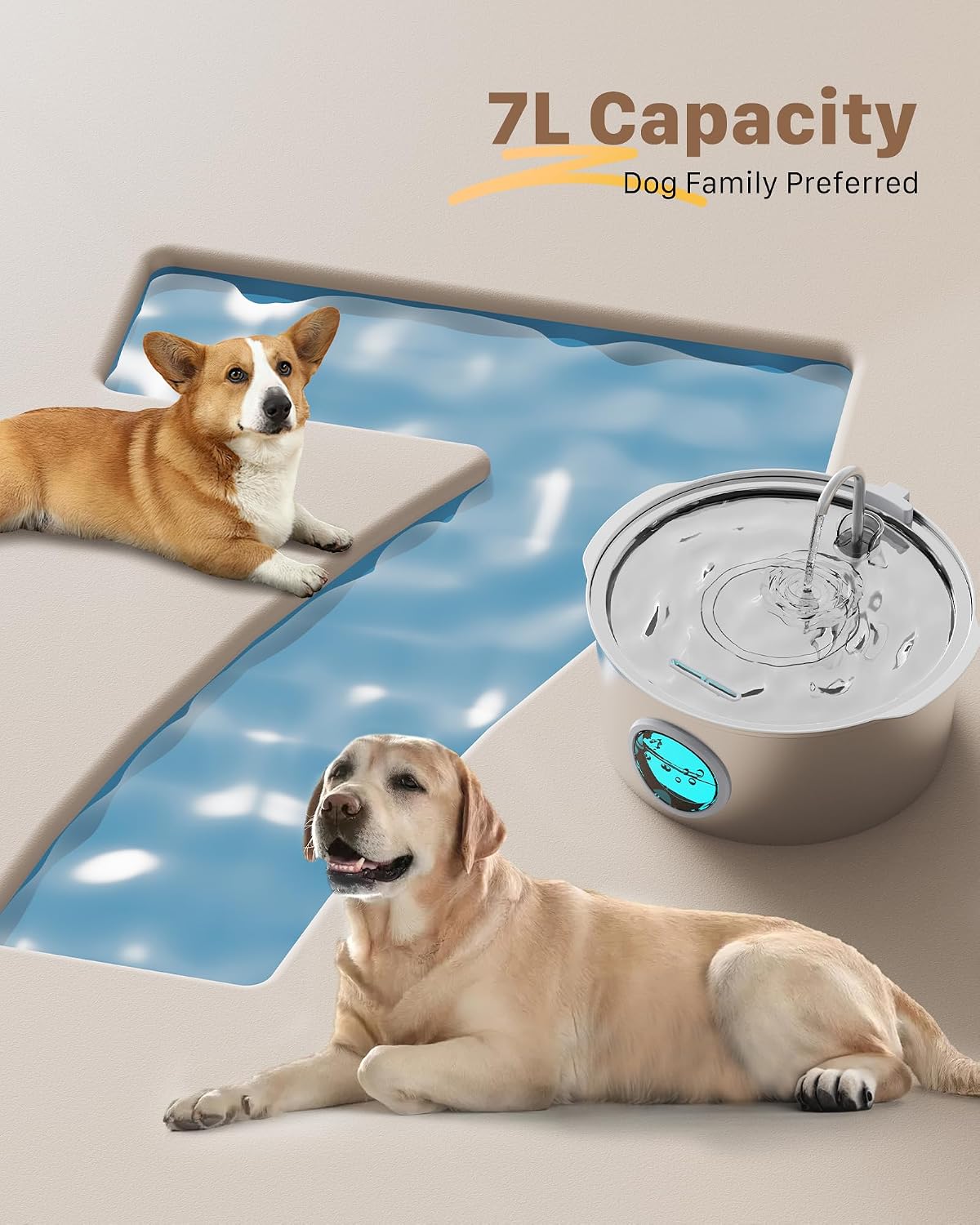 Dog Water Fountain for Large Dogs: 8 Filters + 8 Sponges Big Cat Fountain