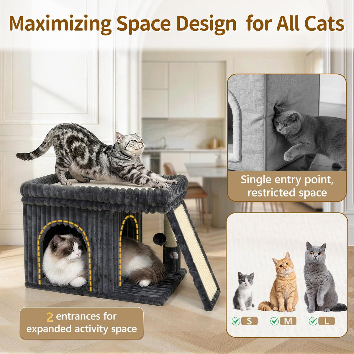 Cat Tree Tower with 15.7x23.6 Perch Bed, Dark Gray Striped Fabric