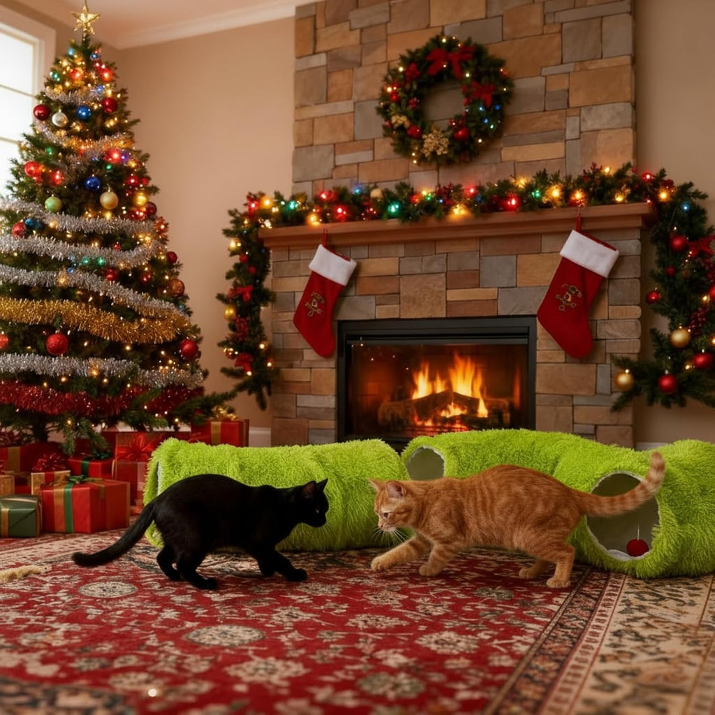 Frienda Christmas Cat Tunnel Bed Under Christmas Tree 3ft x 3ft x 9.4in