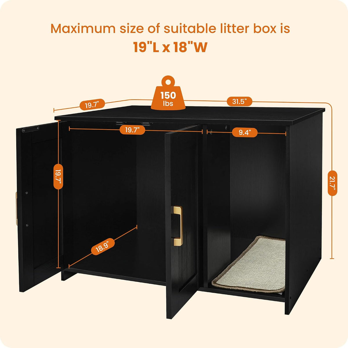 Dwanton Cat Litter Box Enclosure, with Scratching Mat, 31.5" x 19.7"x 21.7"