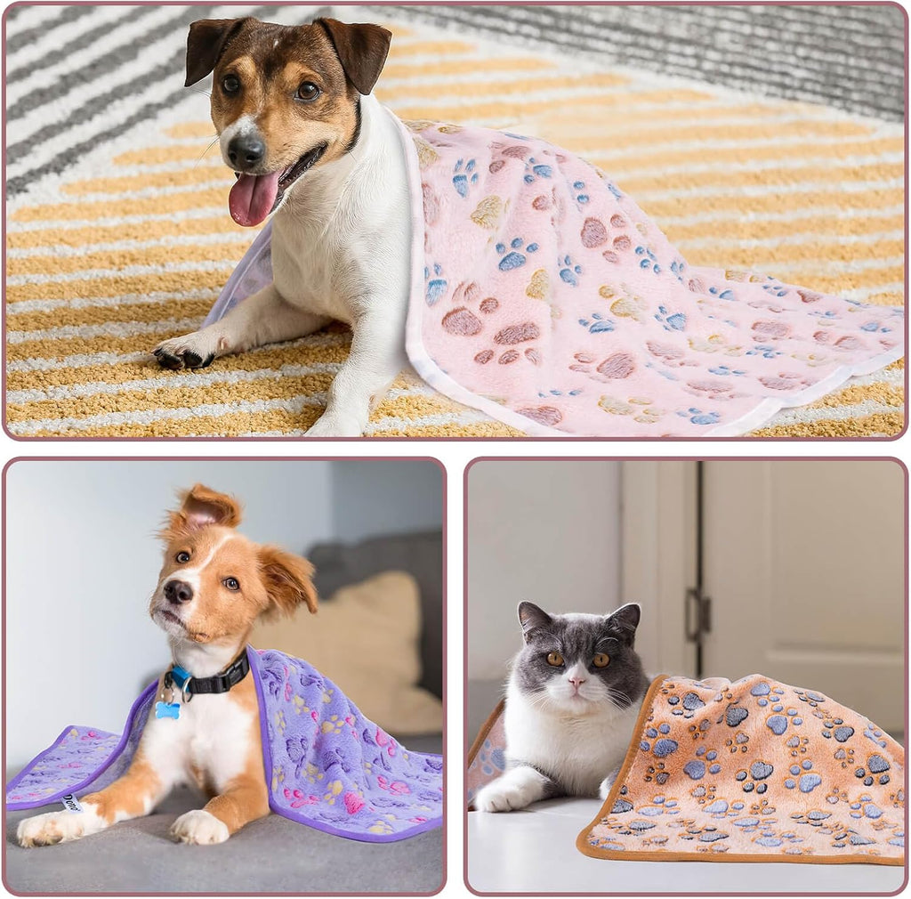 Dono 1 Pack 3 Dog Blankets for Small Dogs, Soft Fluffy Paw Print Pattern Fleece Pet Blanket Warm Sleep Mat, Puppy Kitten Blanket Doggy Mat for Dog Cat Kitten Doggy -23 * 16in (S(23 * 16"), Bone-2)