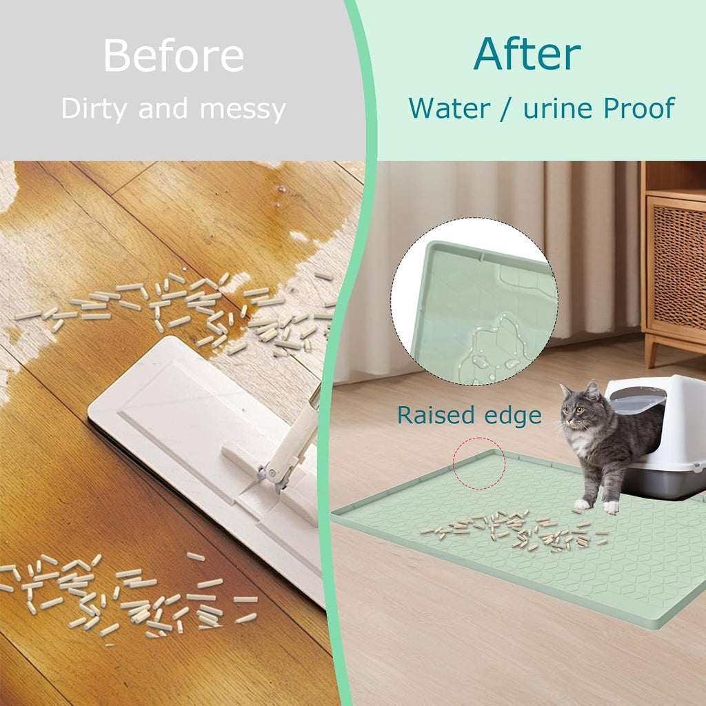Cat Litter Mat, Silicone Large Cat Mat for Litter Box - 28x22 in, Waterproof & Non-Slip, Durable & Easy Clean, Green