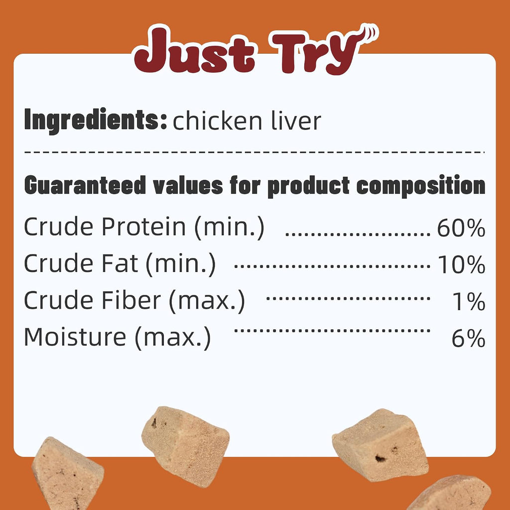 Just Try 9 oz Freeze-Dried Chicken Liver Treats for Dogs - Natural, Protein-Packed Dog Training Snacks - Grain-Free, Iron & Vitamin A Rich