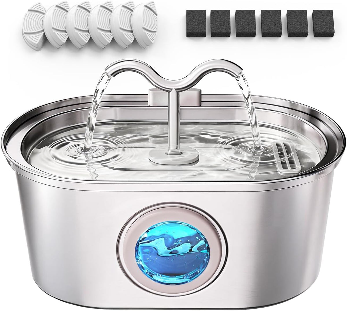 3.2L/108oz Stainless Steel Cat Water Fountain Pet Fountain