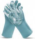 Pet Grooming Gloves—Dog Washing Gloves with High-Density Teeth, Dog Bath Scrubber with Enhanced Five Finger Design, Silicone Gloves for Dogs and Cats Bathing, Massage (Gray Blue)