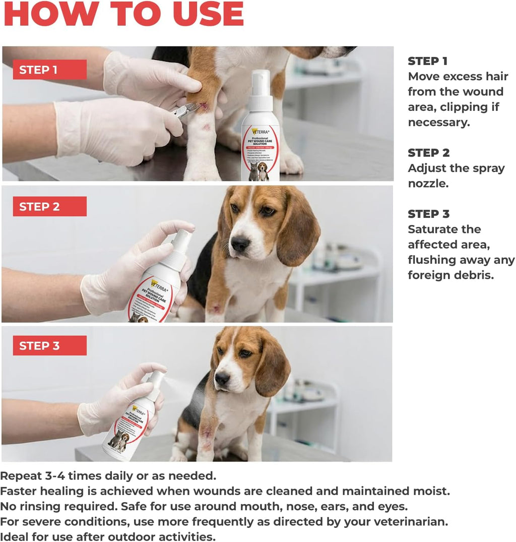 Dog and Cat Wound Care Spray for Dogs & Cats – Vet Recommended Skin Cleansing Spray, Helps Clean Minor Cuts & Scratches, Supports Skin Hygiene, Gentle No-Sting Formula - 3.38 Oz 100 Ml