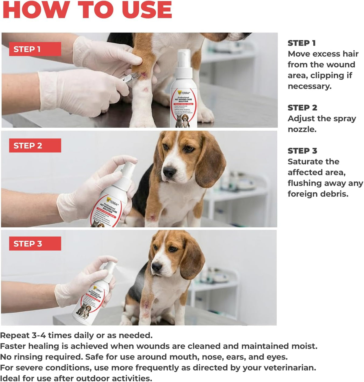 Dog and Cat Wound Care Spray for Dogs & Cats – Vet Recommended Skin Cleansing Spray, Helps Clean Minor Cuts & Scratches, Supports Skin Hygiene, Gentle No-Sting Formula - 3.38 Oz 100 Ml