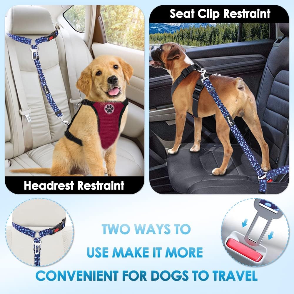 SlowTon Dog Seat Belt for Car, 2 Pack Dog Car Harness Seatbelt with Bungee