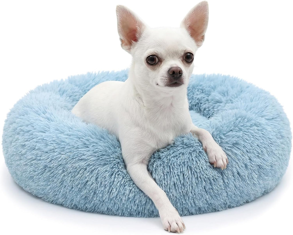 nononfish Fluffy Donut Dog Bed for Small Dogs,Cozy Plush Pet Bed