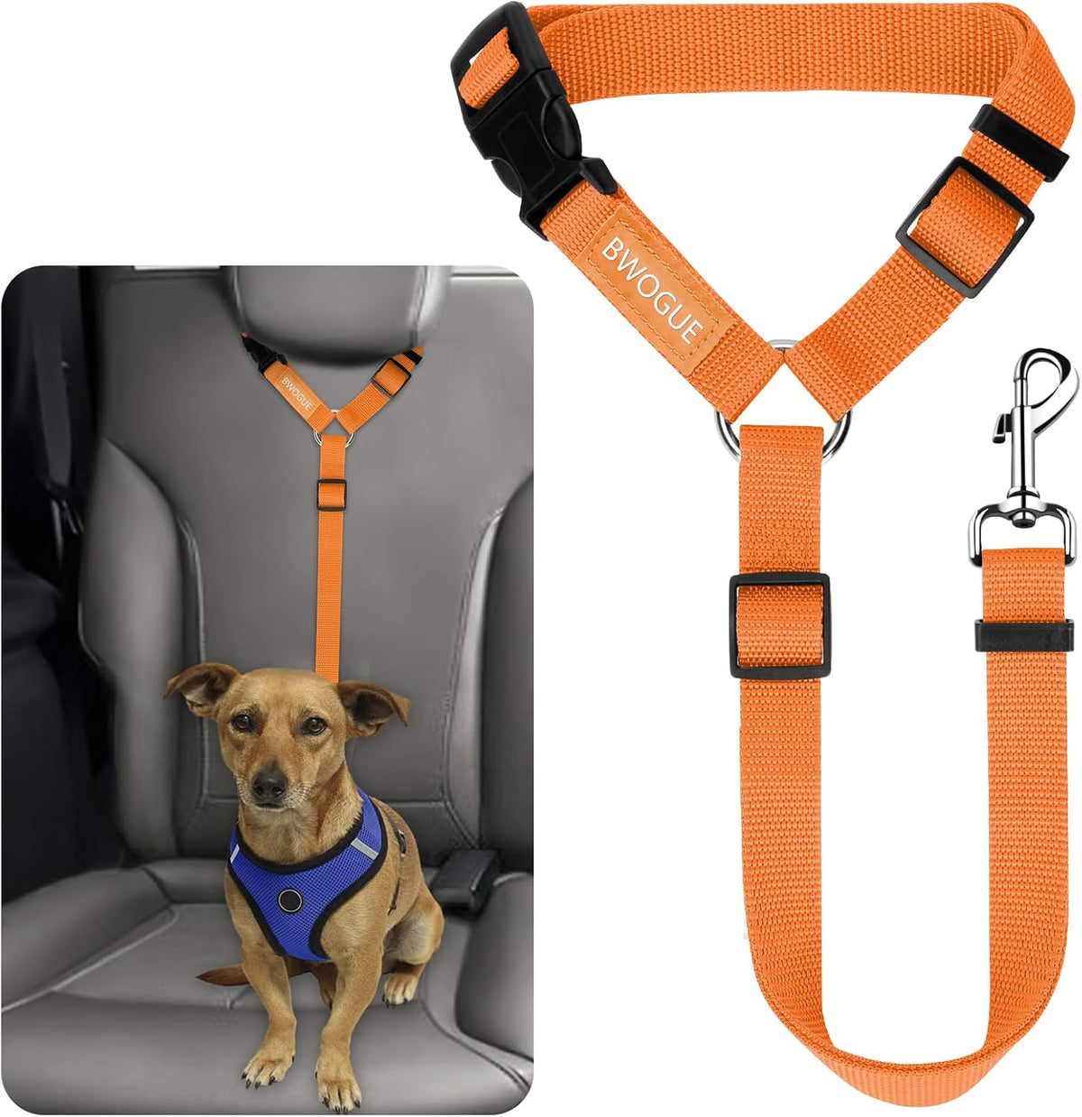 BWOGUE Dog Seat Belt for Car, Headrest Restraint Lead, Non-Elastic, Orange