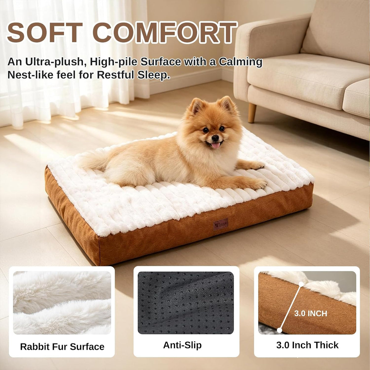 Orthopedic Dog Bed for Medium Dogs,Firm Egg Crate Foam,Nonslip Bottom,Brown