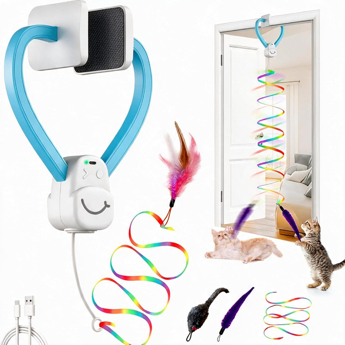 Interactive Automatic Cat Toy, 360° Rotating Feather Wand