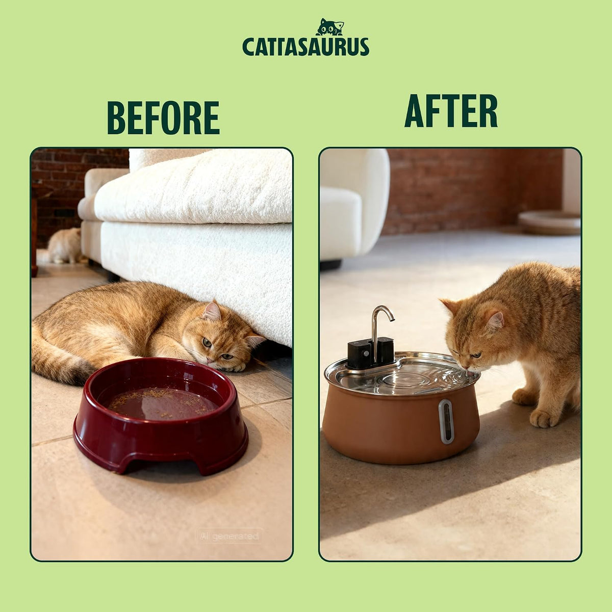 Cattasaurus 135oz Wireless Cat Water Fountain, 304 Stainless Steel Automatic Water Dispenser for Cats, Ultra Quiet, Smart Sensor, 6-Layer Filtration (Coffee, Fountain + 2 Filters (2-Week Supply))
