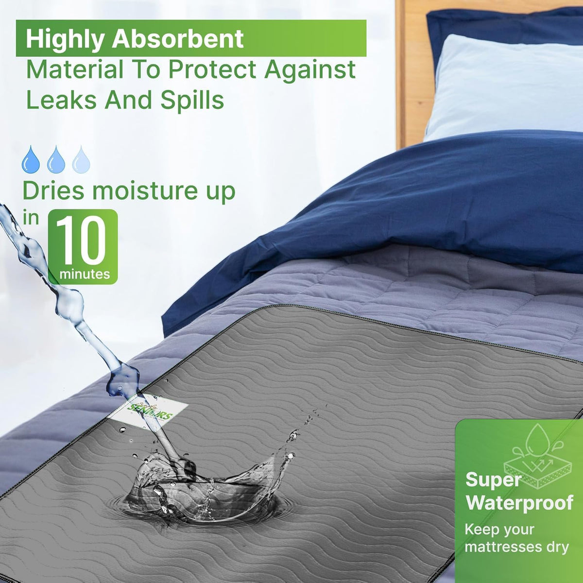 Bed Pads Washable Waterproof 34"x36"- Pack of 4 Grey Incontinence Bed Pads | Washable Pee Pads for Adults - Dementia Products for Elderly & Elderly Assistance Products - Reusable Pee Pads Dogs & Kids