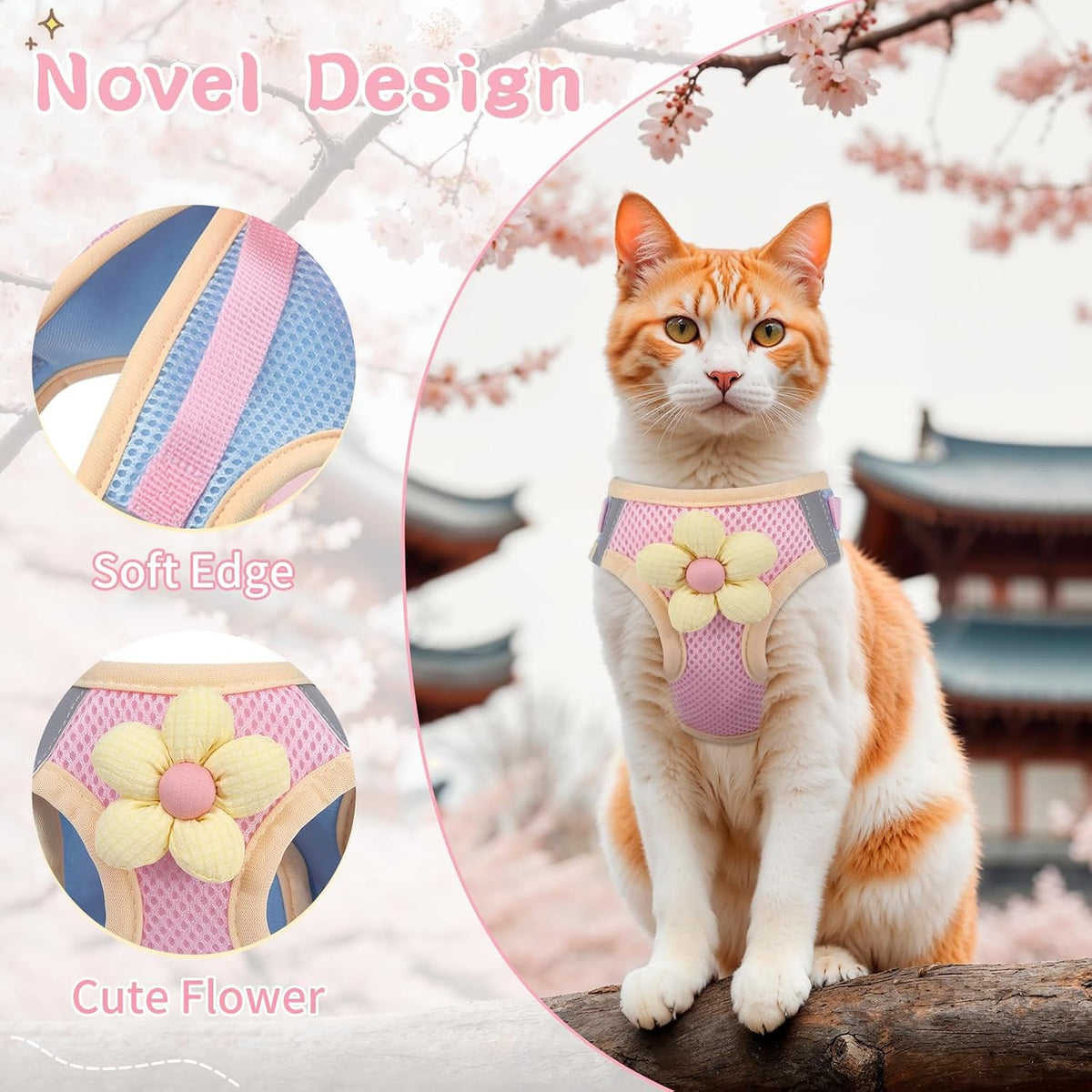 Cat Harness and Leash Set, Escape Proof Soft Vest Walk Pink M