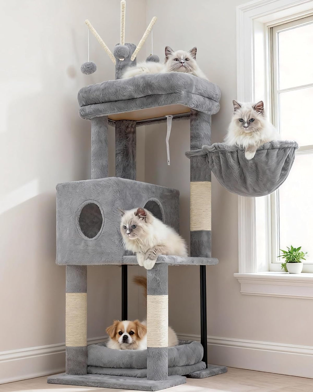 Heybly Cat Tree, 45.3" Cat Tower for Indoor Cats with Large Perch HCT202SW