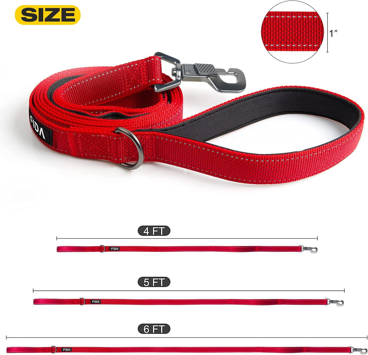 Fida Heavy Duty Dog Leash for Medium Large Dogs, 5 FT, Dual Padded Handles