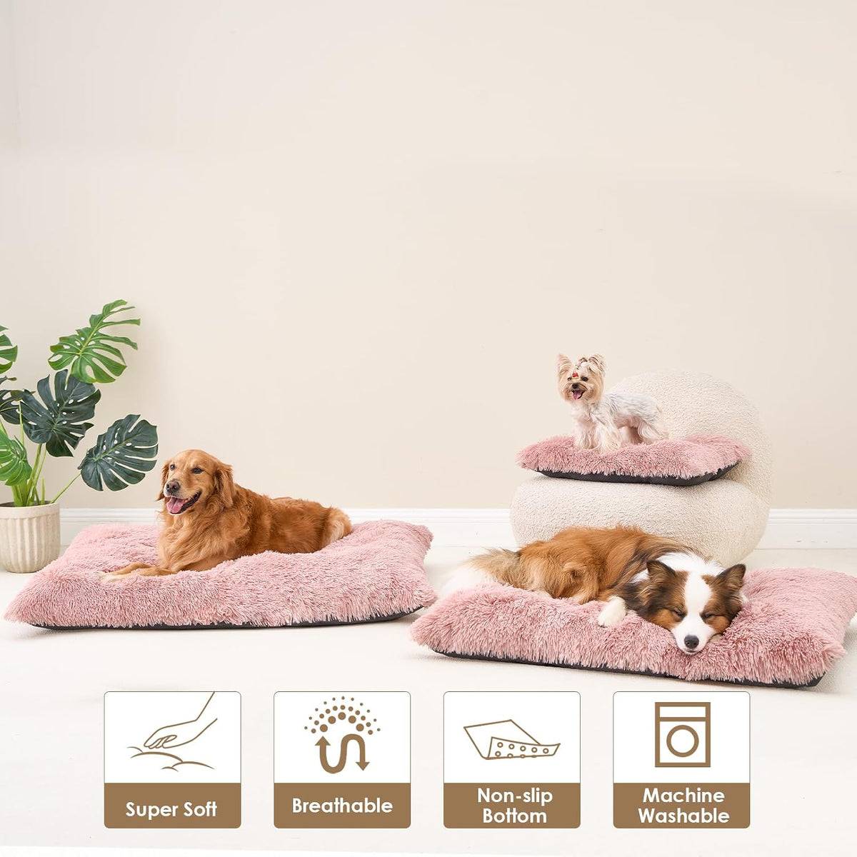 EHEYCIGA Fluffy Dog Crate Bed, Plush XX Large Dog Pillow, Pink