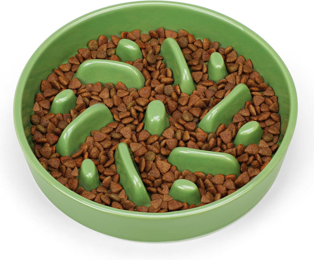 Ceramic Slow Feeder Dog Bowl, 2 Cups Maze Puzzle Dish to Slow Down Eating