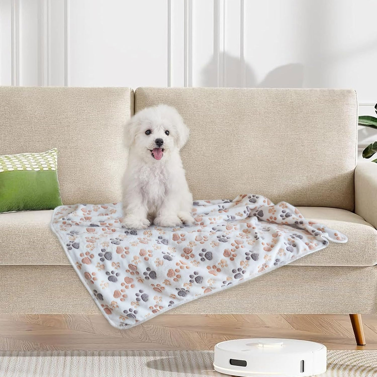 SORKUT 1 Pack 3 Puppy Blanket, White Paw Pet Blanket for Dogs Cat, 40"x30"