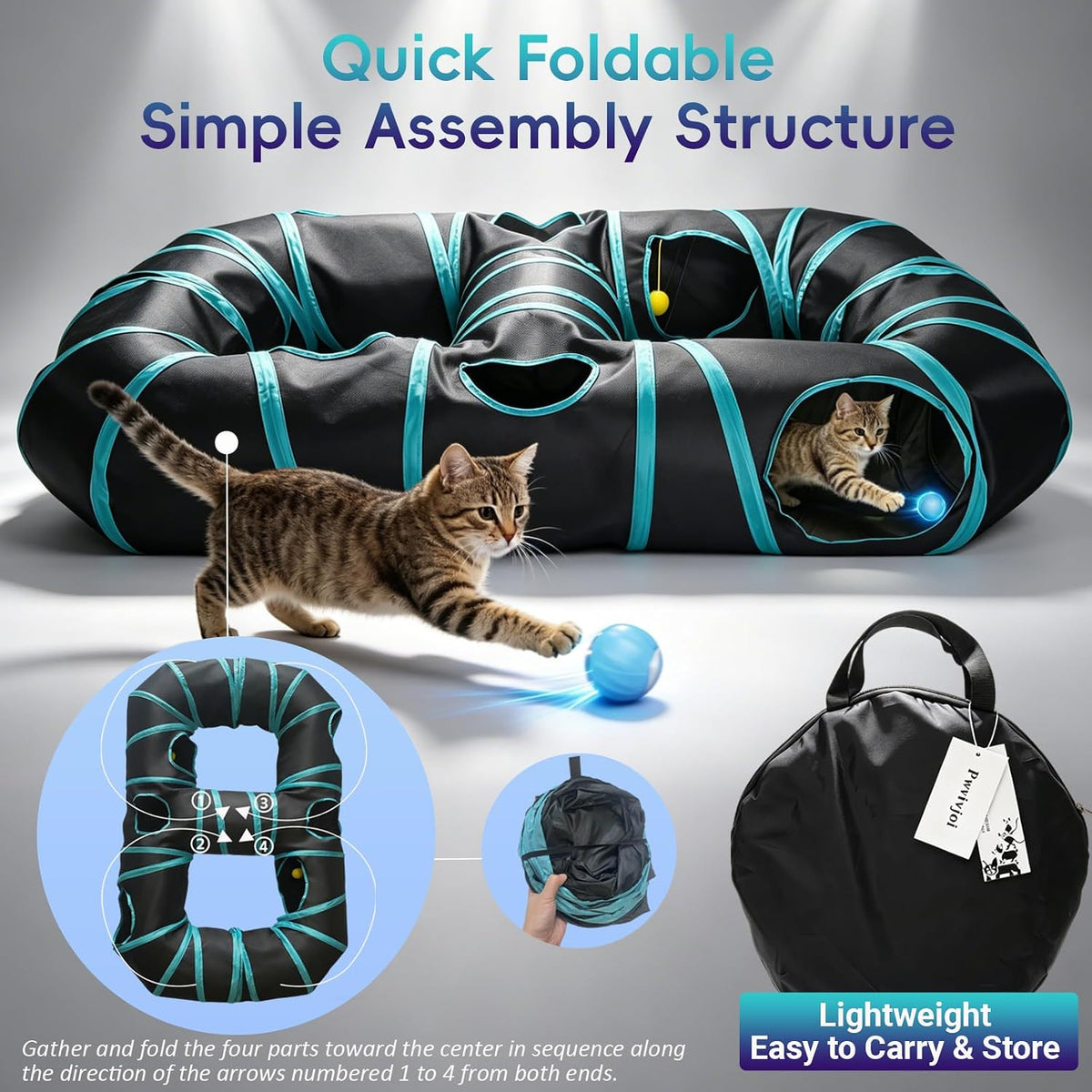 Interactive Cat Toy,Motion-Activated Ball in Cat Tunnel