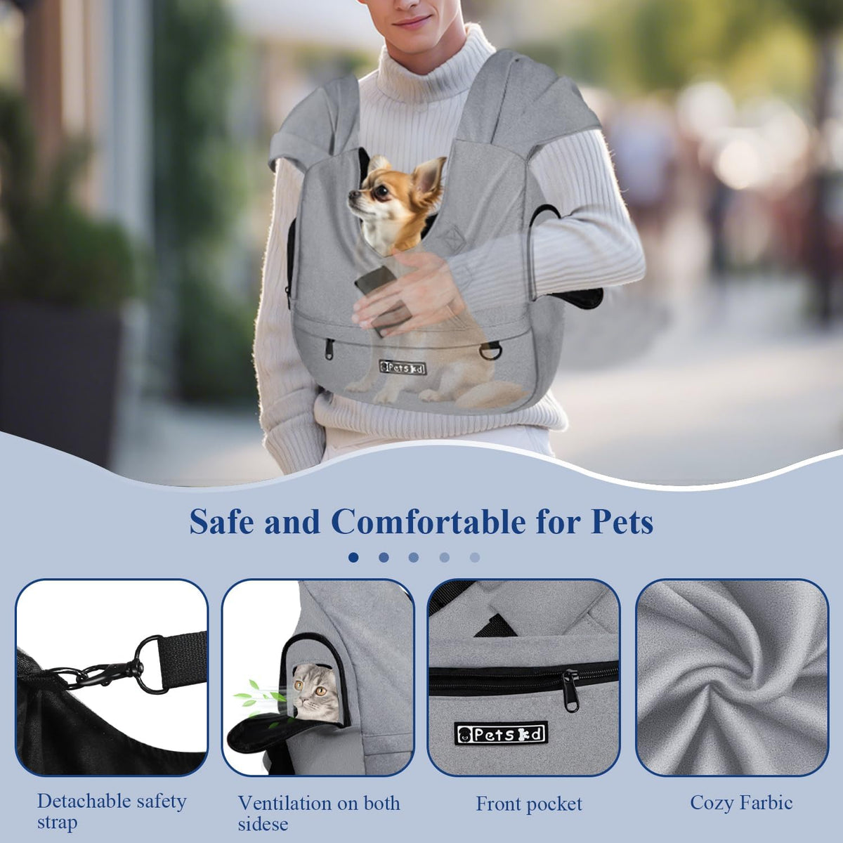 Petskd Dog Carrier Sling for Small Pet 7-15 LBS, Grey