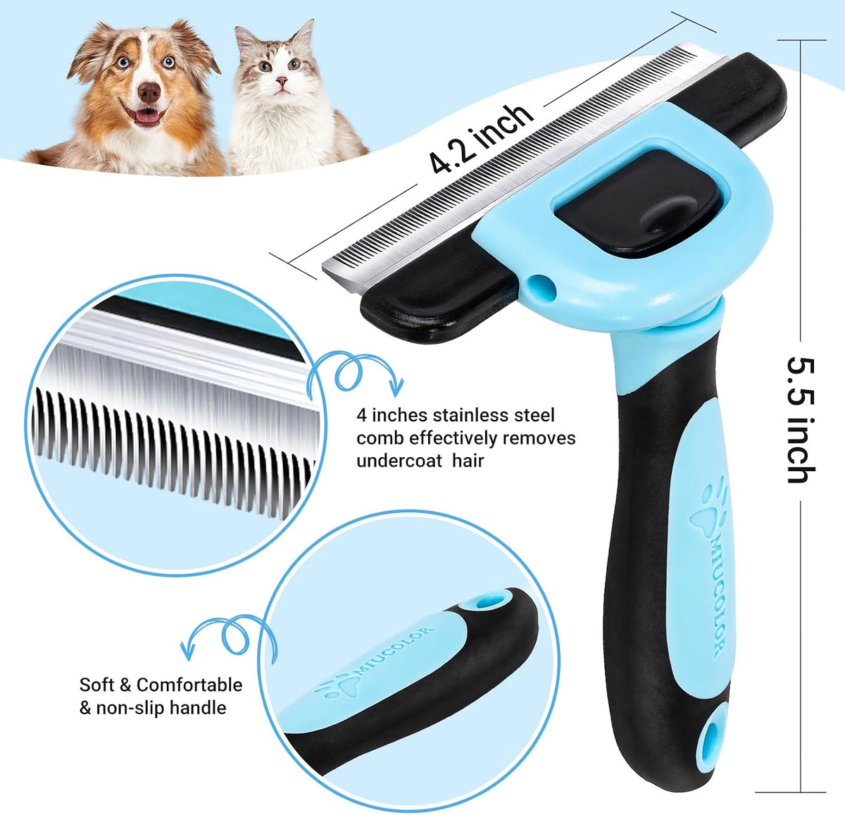 MIU COLOR Pet Grooming Brush, Deshedding Tool for Dogs & Cats, Blue | Effectively Reduces Shedding by up to 95%,Safe and Comfortable for Short Medium and Long Pet Hair 