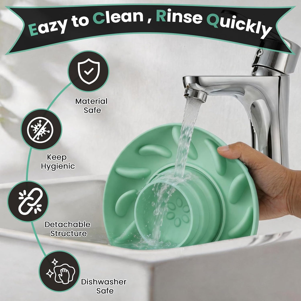 PUPPYGANG 2-in-1 Slow Feeder Dog Bowl & Dog Lick Bowl for Medium Large Dogs, Silicone Puzzle Feeder with Removable Lick Ball, Suction Base Bowl for Kibble, Wet Food, Yogurt & Peanut Butter (Green)