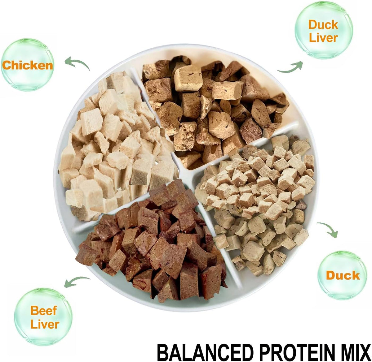 Freeze-Dried Duck & Chicken Balanced Raw Bites - Dog & Cat Treats Food Topper - Perfect for Picky Eaters - Grain-Free, Protein Rich Recipe (2.0 oz, Duck & Chicken Balanced Mix)