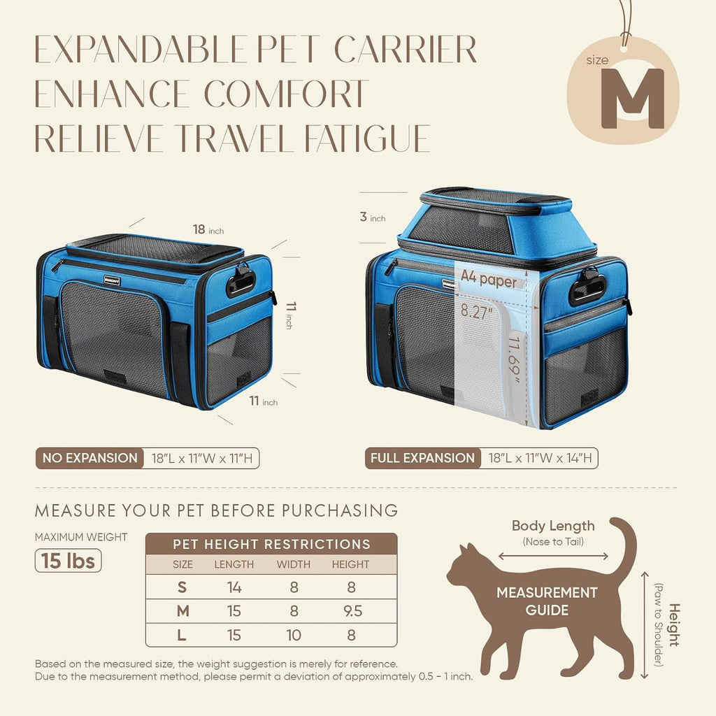 Top-Expandable Pet Carrier with Treat Pet Window,18x11x11 Airline Approved