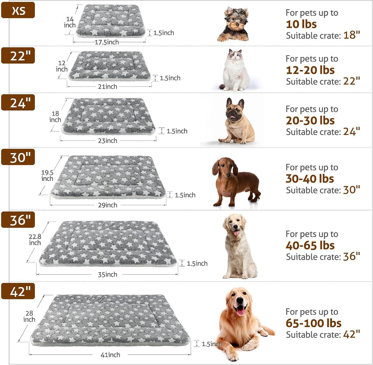 Mora Pets Cat Bed Ultra Soft Dog Crate Pad Star Print 2 Pack 18 inch Grey
