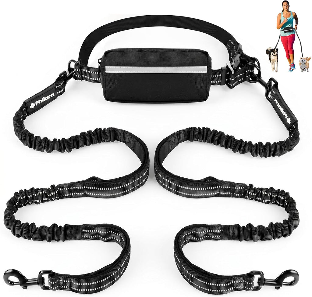 Philorn Hands Free Dog Leash for 2 Dogs, Adjustable Waist Leash