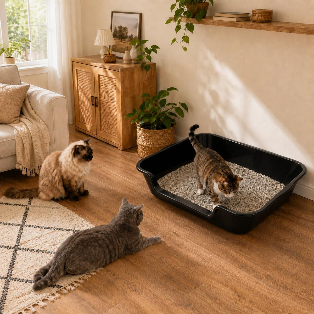 Extra Large Low Entry ABS Cat Litter Box, Black, 24" L x 20" W, 1 Pack | Durable low entry litter box, non-stick, odor-free, ideal for seniors, kittens, rabbits, large cats and multi-pet homes.