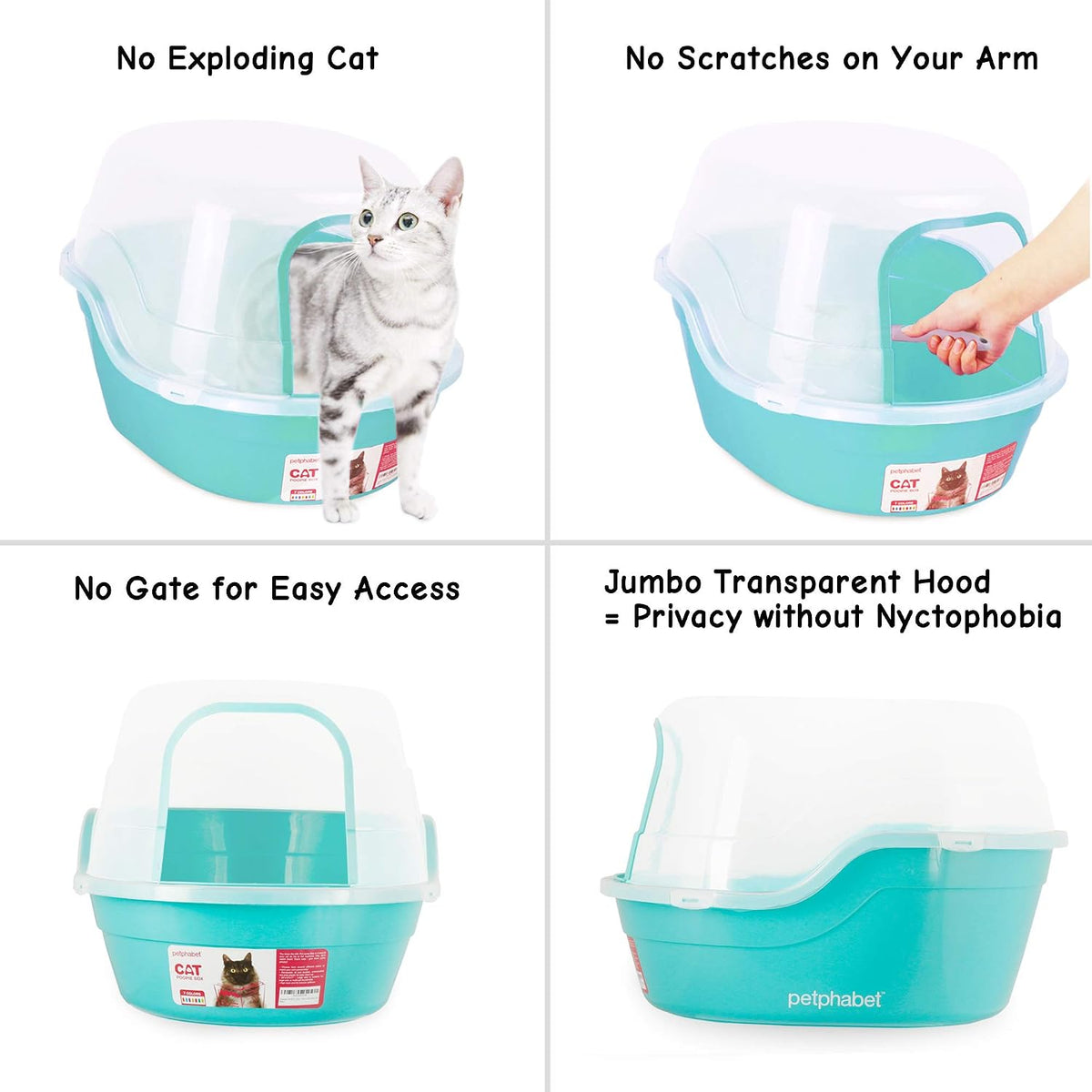 Petphabet Jumbo Hooded Cat Litter Box, Extra Large, Teal