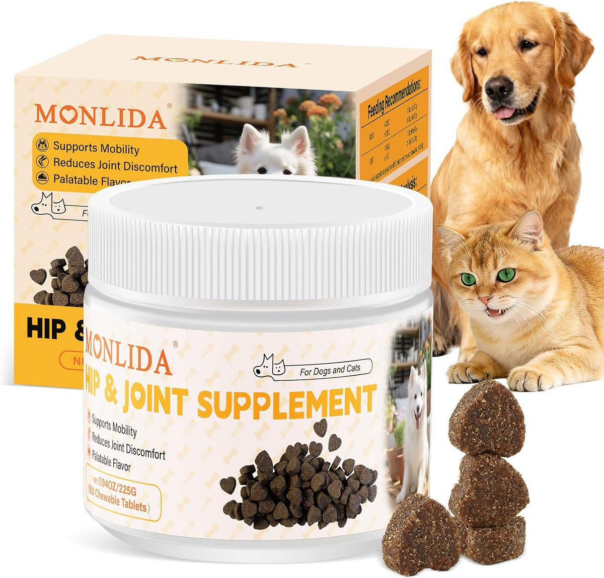 Hip & Joint Health Supplement for Dogs and Cats（150 Chews）,Contains Glucosamine, Plus Chondroitin and MSM, Supports Healthy Joints, for All Breeds and Sizes