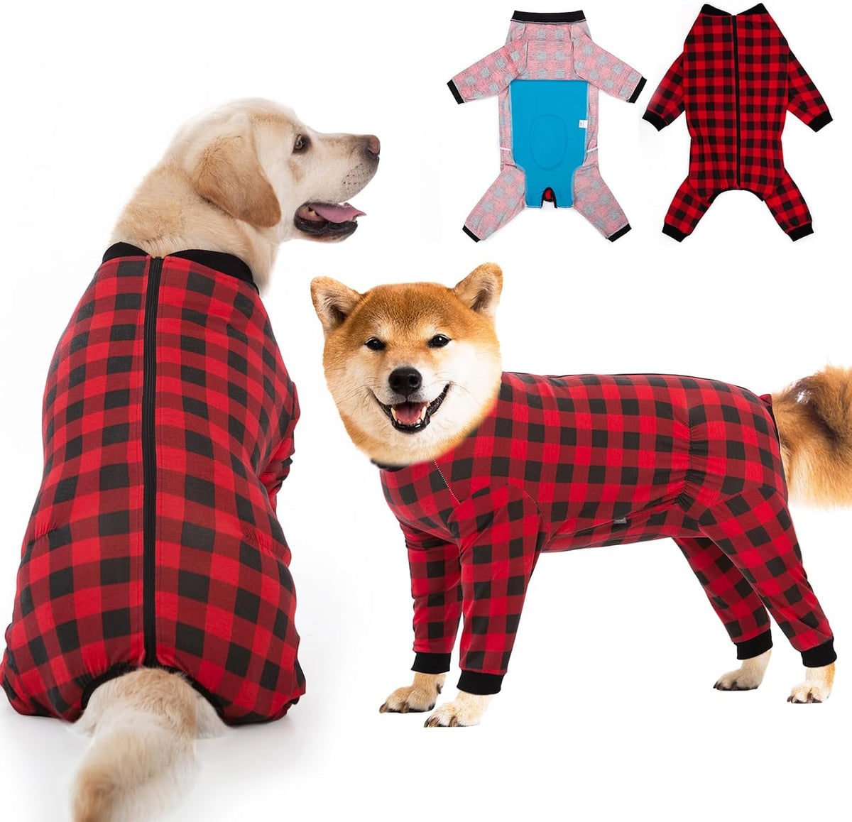 Dog Recovery Suit Full-Zipper After Post-Surgery Large Medium Dogs, Dog Bodysuit for Prevent Licking& Chewing Wounds Onesies Cone Alternative (Red, 2X-Large)