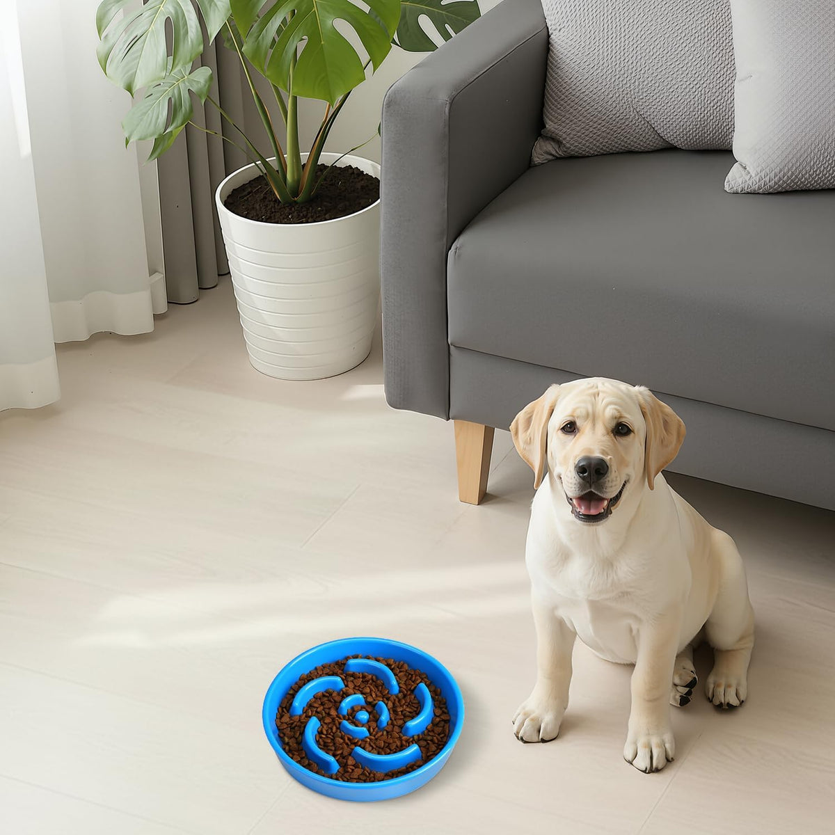 Ceramic Slow Feeder Dog Bowl, 2 Cups Maze Puzzle Dish to Slow Down Eating