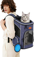 Morpilot Expandable Cat Carrier Backpack for Small Dogs & Cats Up to 25lbs, Breathable Mesh Pet Travel Backpack with Safety Leash, Foldable Airline Approved Carrier for Hiking Camping Outdoor, Blue